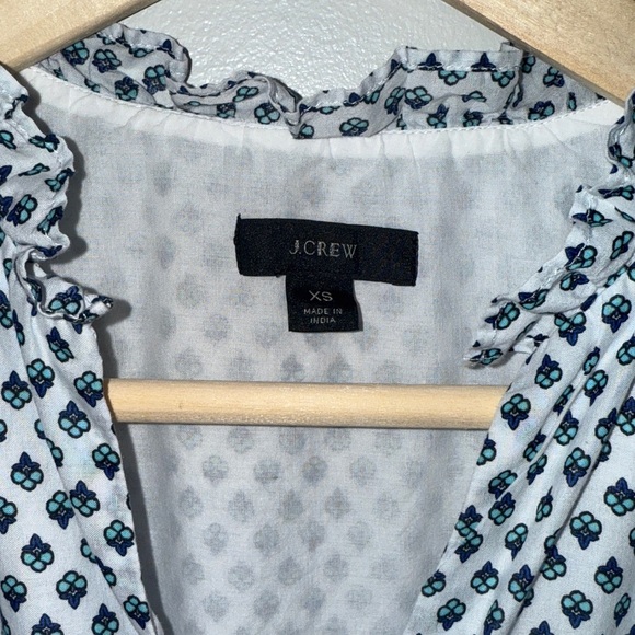 J.Crew Ferris Smocked Ruffle Cotton Voile Dress Blue White Size XS Spring - Picture 2 of 10